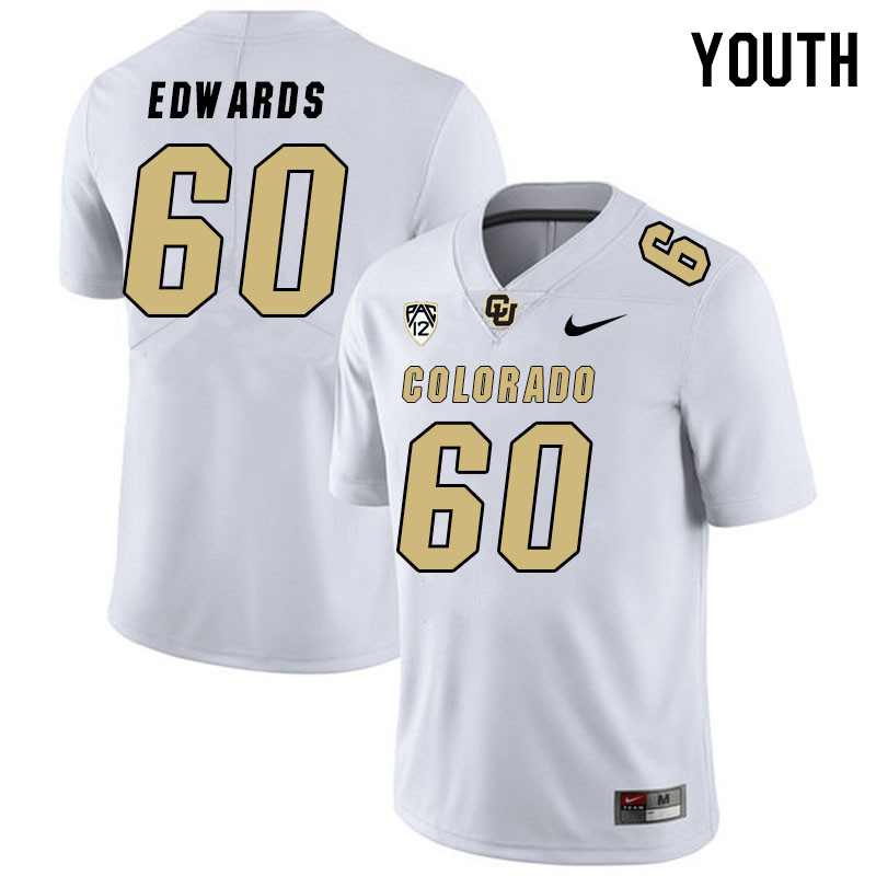 Youth #60 Carter Edwards Colorado Buffaloes College Football Jerseys Stitched Sale-White - Click Image to Close